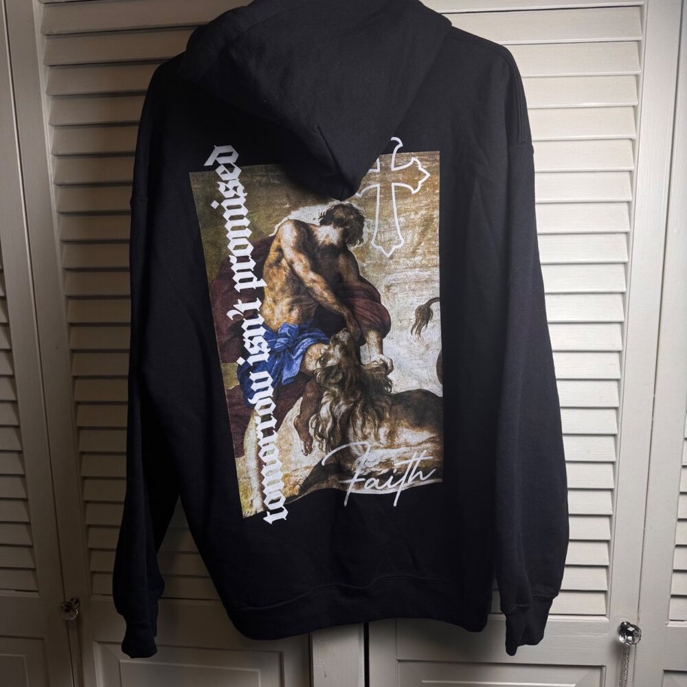 Popular Poison Black Hoodie W/ Cross & Faith Graphic XL Cotton Blend Unisex